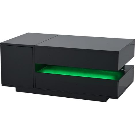 Tavolino da caffè elevabile nero lucido 95 x 50 x 40 cm con LED, 1 cassetto e 1 mobile (1/5)