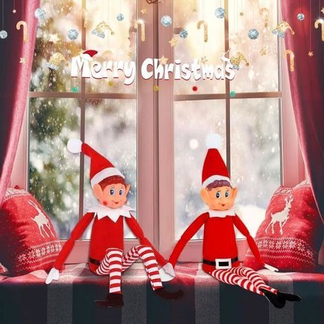 Lot de 3 Elvs Lutins Farceur Yeux Bleus Lutin de Noël, Corps Mou et Visage en Vinyle Elfe de Noël Farceur, Garçon Elfie Rouge (1/4)