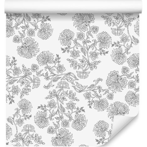 Papier peint gris clair, blanc et gris à motifs floraux pour salon et chambre 50x1000 (1/5)