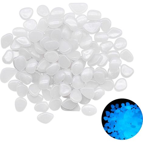Lntyq 300 Pièces Lumineuses, Galets Brillants Décoratifs Galets Lumineux Cailloux Artificiels Blanc Galets Pierres pour Extérieur Jardin Aquarium Pierres Galets Lumineux qui Brillent Dans Noir(Blanc)