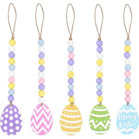 Guirlande En Perles Bois - Décoration De Pâques - 5 Pièces - Longueur 32,5 Cm - Pour Intérieur Et Festivités (1/5)