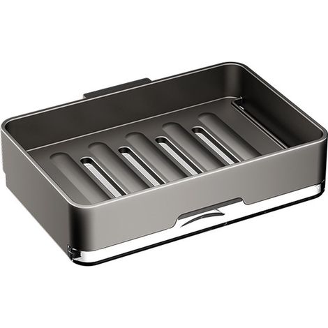 Porte-savon - Porte-savon suspendu - Fixation murale - Porte-savon mural - Petit porte-savon et porte-shampoing solide - Accessoires de salle de bain - Cuisine - 13,2 x 8,1 x 3,5 cm - Noir - ABS (1/4)