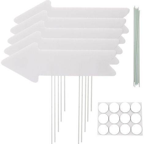 Lot de 5 panneaux vierges en forme de flèche avec Piquets Panneaux de Jardin Flèche Directionnelle Mariage Panneaux de Signalisation Routière Blancs Étanches 43x15 cm (1/5)