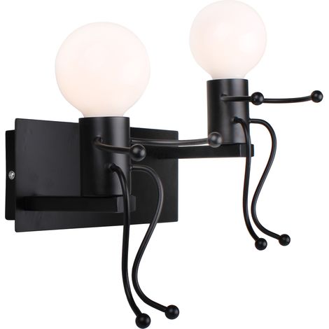 2 Luci Lampada da Parete Retrò Ferro Applique da Parete Moderna Metallo E27 per Camera da Letto Cucina Bar Cafe Corridoio, Nero