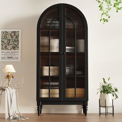 2 hohe Vitrinen aus MDF und Glas, Schwarz, 152 x 35,5 x 165 cm – MEUBLIV (1/5)
