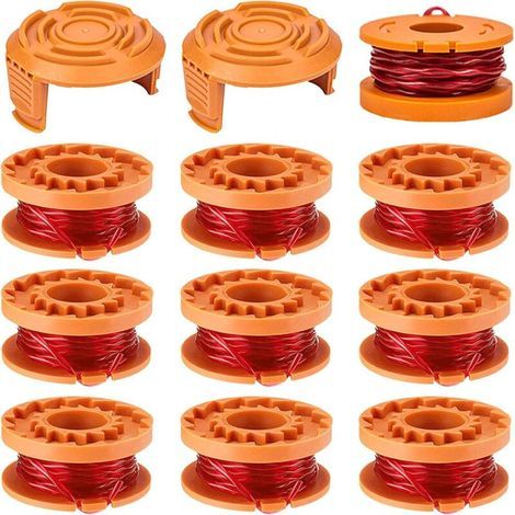 10 Bobine de Fil Convient pour Worx WA0010 WA0004,Rechange Coupe Bordure pour WG150,WG151,WG154,WG155,WG160,WG163,WG175,WG180,Ø1,65mm 3,05m Longueur,WA6531 Couvercle(10 Bobine+2 Couvercle)