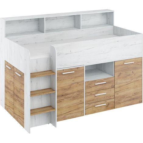 LETTO A CASTELLO SCRIVANIA LIBRERIA BAMBINI NEO L cm206x120x138h ROVERE BIANCO GREZZO (1/5)