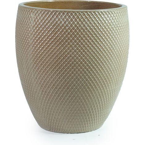 Vaso in ceramica extralarge Ø46 cm x 53 cm beige lucido con rilievo a rombi