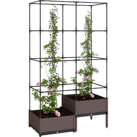 Bac à planter surélevé plastique 100×50×174 cm avec treillis pour plantes grimpantes et trous d'évacuation d'eau (1/5)