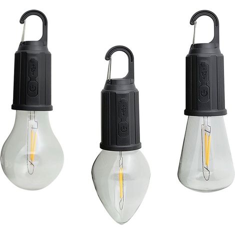 Ortviai Lampe de camping LED rechargeable portable avec 3 niveaux de luminosité, batterie 400 mAh, modèle T02