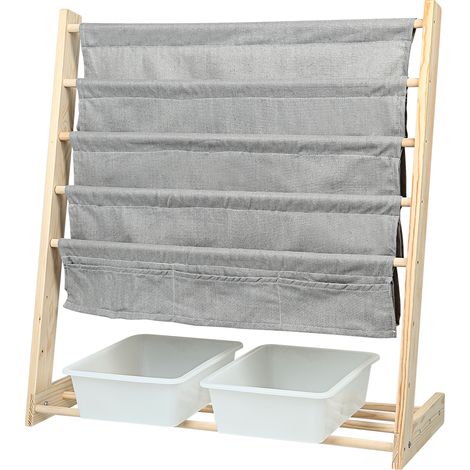 Haloyo® Kinderbücherregal, 6-stöckiges Ausstellungsregal mit Ablagefächern, Holzfarbe (1/5)