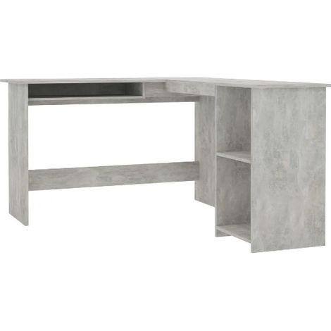 Bureau d'angle 1 tiroir 2 étagères bois gris béton Jayden (1/5)