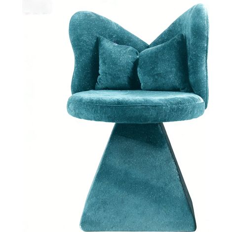 Chaise de coiffeuse pivotante 360° en tissu bleu, dossier papillon, assise confortable et base triangulaire stable pour chambre, salon de beauté ou bureau  CHICFURN (1/5)
