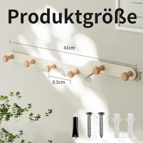Garderobenständer – Nicht spezifiziert – 6 Haken aus Naturholz – Eisen und Buche – Weiß – Modernes Design (1/3)