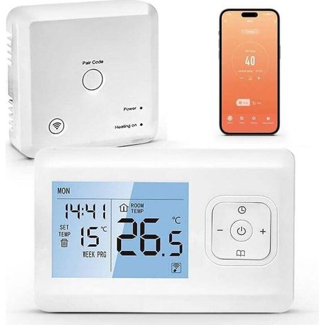 Thermostat Connecté sans Fil, Thermostat Connecte et Intelligent WiFi, Programmable Thermostat Chaudiere Gaz, Commande Vocale et Contrôle à Distance Compatible avec Alexa et Google Home
