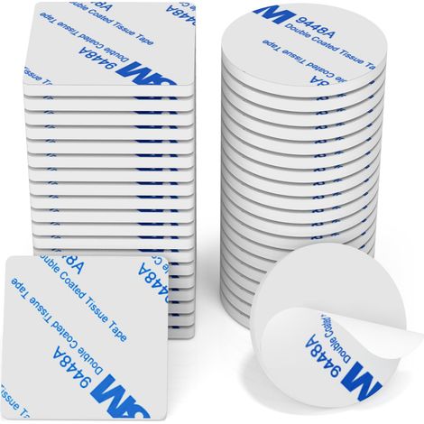 Adhesif Double Face Extra Fort Mousse, 40 Pièces Tampon Adhésif double face, Pastille Adhesive Double Face Imperméables pour la Maison, Bureau, Carré & Ronde, Blanc (1/5)