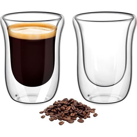 Verres à Expresso à Double Paroi, 250ml Lot de 2, Verre à Double Paroi, Tasse Verres Double Paroi,Tasses à Espresso en Verre Transparent pour Café, Cappuccino, Latte, Lait, Jus, Thé (1/5)