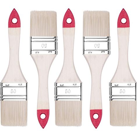 5 Piece Flat Paint Brush Set, 2 Inch Wide - 5 Pieces, Wooden Handle Paint Brush Set, 5 Brushes, 30 Series, A0200-300520 (1/4)