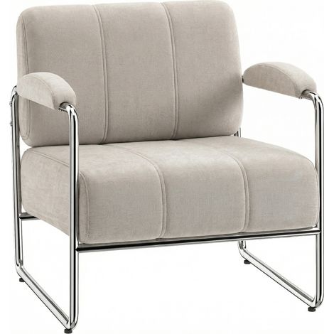 Fauteuil en Velours Doux Beige pour Salon ou Chambre, Élégance et Confort Assurés
