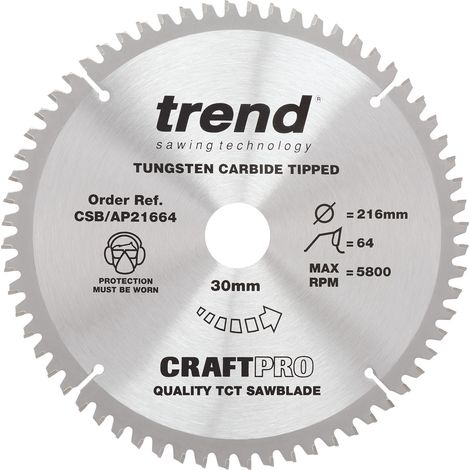 Trend Craft Saw Blade Aluminium & Plastic 216mm x 64 Teeth x 30mm (1/5)