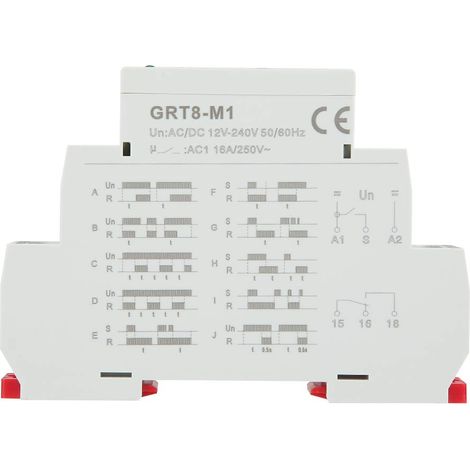Relais Temporisé GRT8 M1 Multifonctionnel avec 10 Fonctions AC DC 12V à 240V Montage sur Rail DIN 35mm Mini pour Automatisation Industrielle (1/5)