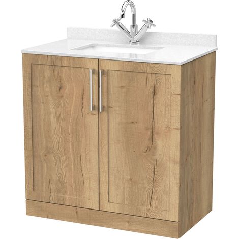 Stonnall Traditional Floor Standing 2 Door Vanity Unit with Marble Top with Basin, 800mm, Autumn Oak