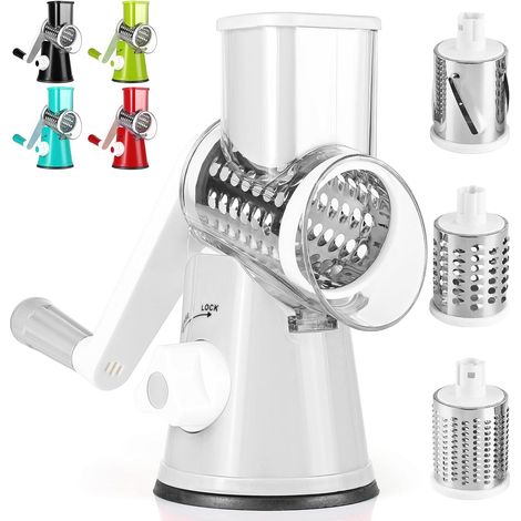 Cortador manual de verduras de cocina multifuncional, 3 cuchillas de tambor desmontables, cortador de verduras, potente succión, patatas, zanahorias, queso, frutos secos, etc. (1/5)