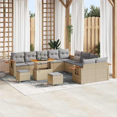 Gartensofa-set mit Kissen 17 pcs Beige und Hellgrau Poly-Rattan (1/5)