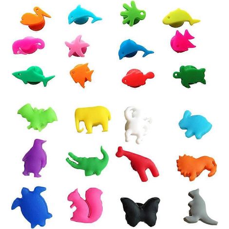 24 marqueurs de verre à vin en silicone, motifs animaux marins et terrestres, pour identifier vos verres.-3x1.5x1cm