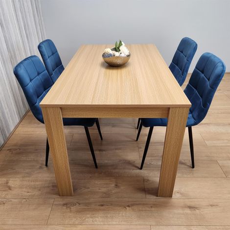 Dining Set of 4 Dining Table and 4 Blue Velvet Chairs Dining Room Furniture (1/5)
