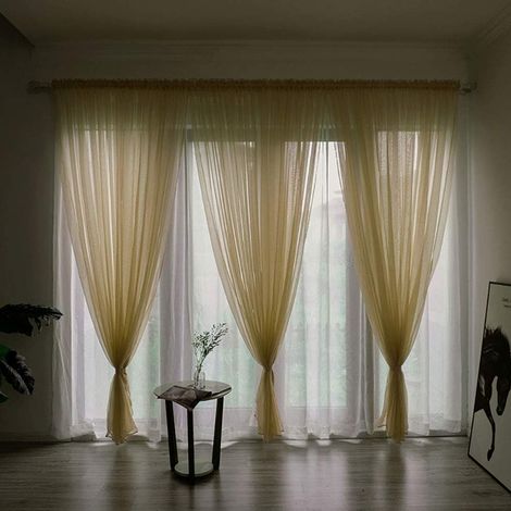 1 Panneau Rideau Voile, Poche Pour Tringle, Polyester, Beige, 99x198 Cm, Chambre Salon Hôtel