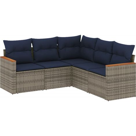 5-teiliges Gartensofa-Set mit Kissen, grau, Polyrattan vidaXL (1/5)