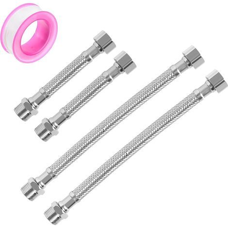 4-teiliges 3/8"-Flexschlauchset, 20 cm und 10 cm, geflochtener Edelstahl, für Küchen- und Badezimmerarmaturen (1/5)