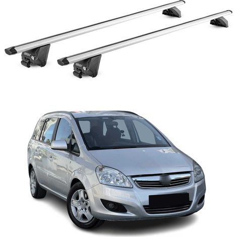OMAC Barres de toit aluminium certifiées TÜV pour Opel Zafira B 2008-2014 FL – Pour rails de toit intégrés – Rainure en T – Charge max 100 kg – 2 antivols Argent (1/5)