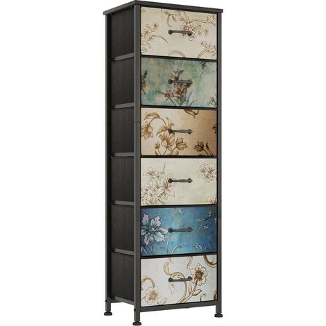 Kommode mit 6 Stoffschubladen, Metallrahmen, floralem Muster, 30x40x116 cm (1/5)