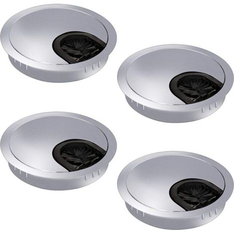 Lot de 4 conduits de câbles 60 mm, sortie de câbles pour bureau, gestion des câbles avec joint à brosse pour bureaux et plans de travail, métal (1/5)