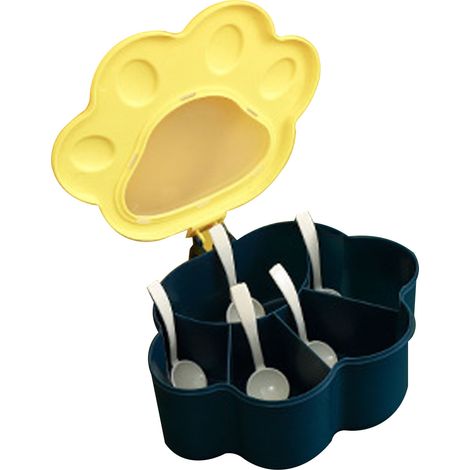 Boîte à Épices Chat 5 Compartiments avec Cuillères et Couvercle Flip - Design Moderne et Robuste pour Cuisine Bleu (1/5)