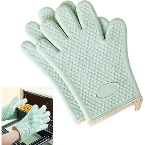 Guanti da forno in silicone resistenti al calore con dita, guanti da forno originali (2 pezzi), fodera in cotone, per grigliare, cuocere al forno e cucinare. (1/4)