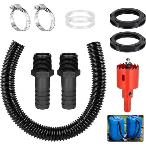 1 pouce Kit de raccordement pour citerne, Kit de raccordement pour citerne de 100 cm, Tuyau de raccordement, Convient pour la fixation de toutes les citernes d'eau de pluie courantes, avec raccord de (1/5)