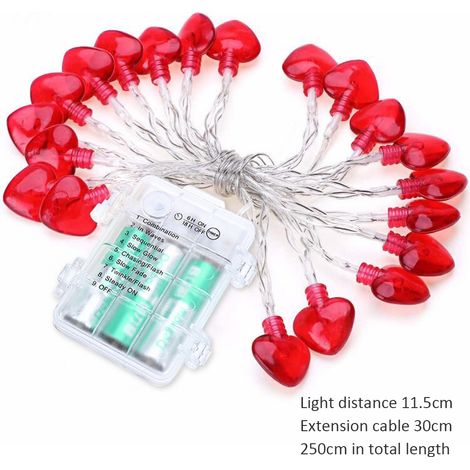 Cœur lumineux LED pour Saint-Valentin, guirlande décorative DIY en forme de cœur, 10 mètres, blanc chaud, avec piles.