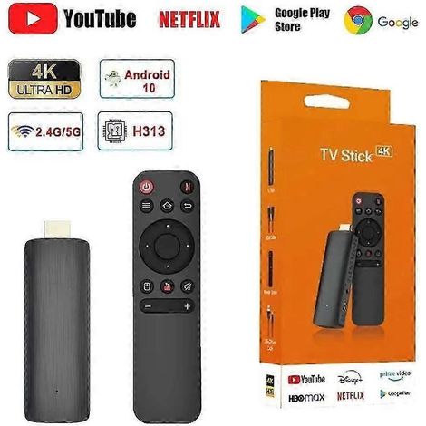 H313 Android 10.0 4K 1080p TV-Stick mit WiFi 6 (2,4/5,8 GHz) für Google, YouTube und Netflix. Netzwerk-Mediaplayer. TV-Dongle