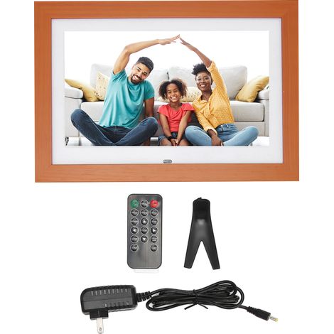 Cadre photo numérique en bois 10,1 pouces HD IPS 1024x600, album photo intelligent avec télécommande, prise américaine 100-240V (1/5)