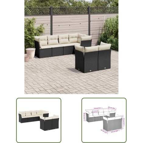 The Living Store Salon de jardin 7 pcs avec coussins noir résine tressée - Salon De Jardin - Mobilier Extérieur - Set Salon - Résine Tressée - Rotin Synthétique (1/3)
