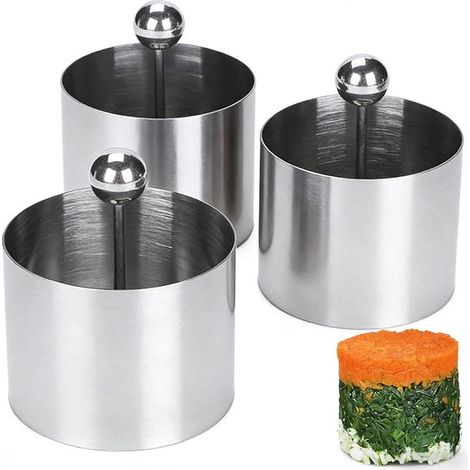 3-teiliges Set aus Edelstahl-Sushi-Turmformen, runder Mousseform mit Stopfer, Form für Thunfisch-Tartar, geeignet für den Hausgebrauch