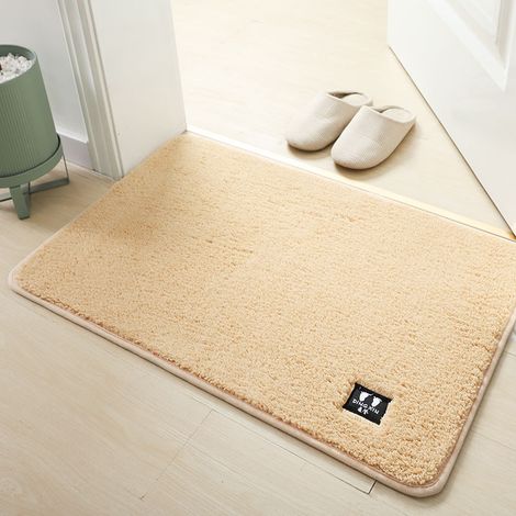 Bathroom door mat absorbent and dirt resistant bathroom anti slip mat thick plush beige (1/5)