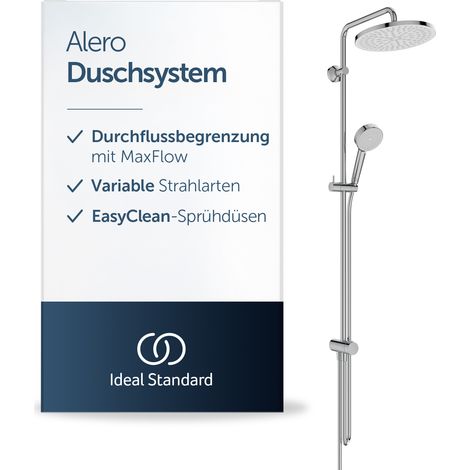 Ideal Standard Alero Duschsystem für Aufputzarmatur ✔ Chrom - Zur Kombination mit Aufputzarmatur/ Wandanschlussbogen, gezielte Durchflusssteuerung, Brause mit zwei Strahlarten, BE177AA (1/5)