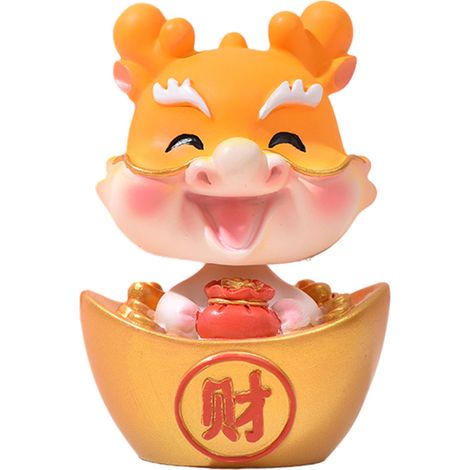 Maskottchen zum chinesischen Neujahr, Jahr des Drachen, Glücksdrachen-Ornament, Glücks-Wackelkopffigur, Auto-Innendekoration (Glücksbringender gelber Drache - Reichtum) (1/2)
