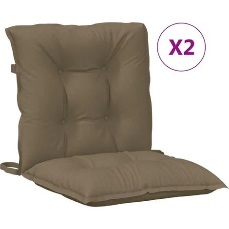 Un ensemble de deux coussins pour chaise à dossier bas, en tissu mélangé gris-brun. (1/5)