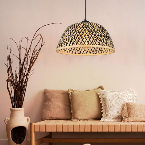 Lampada a sospensione tavolo da pranzo lampada da sala da pranzo in bambù marrone, lampada in legno boho intrecciata rotonda, nero, E27, PxH 40x120 cm (1/5)