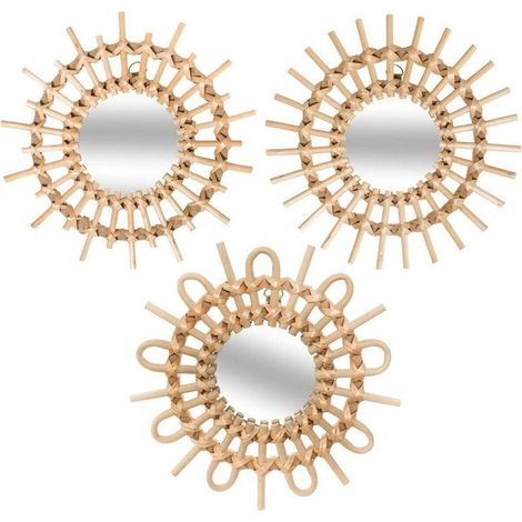 Miroirs Ronds Soleil en Rotin Naturel 27 cm (Lot de 3) - SILUMEN